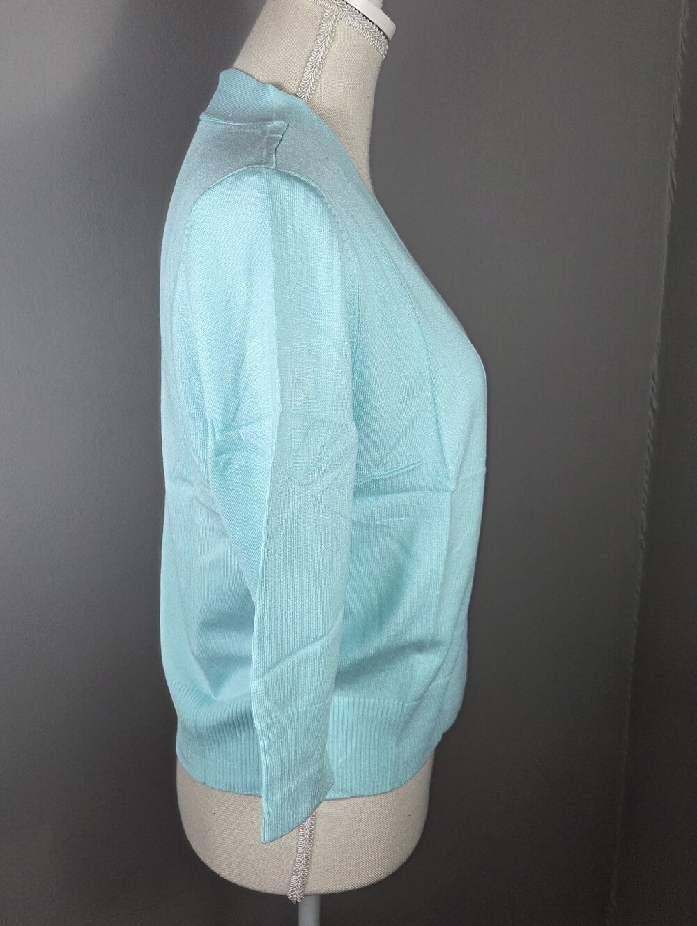 Aamilife Open Front Cardigan Knit Sweater NEW Medium -Mint Green -Quarter Sleeve - Picture 3 of 12